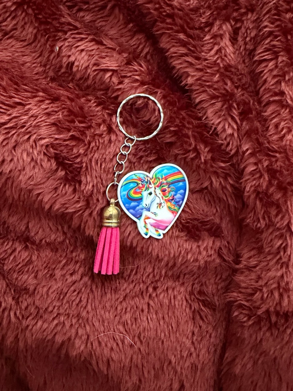 Pink Tassel Unicorn Heart Keychain